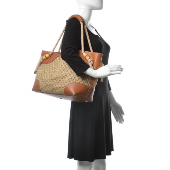 GUCCI Straw Diamante Maui Tote Brown - Picture 11 of 15